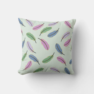 Modern Stylish Pastel Blue Feathers Pattern Throw Pillow