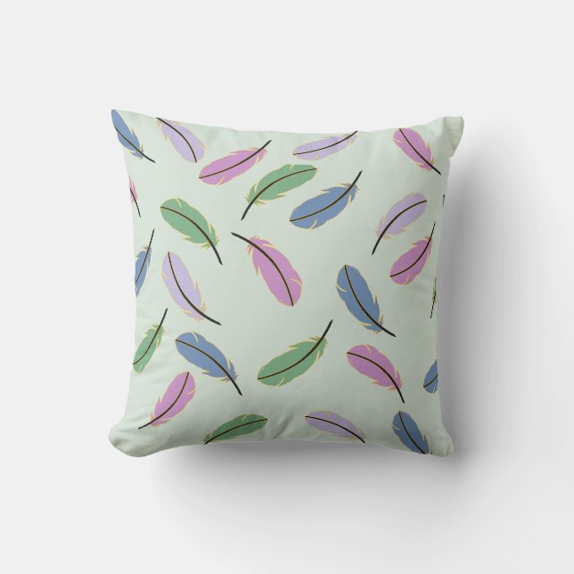 Modern Stylish Pastel Blue Feathers Pattern Throw Pillow (Front)