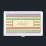 Modern Stylish Pastel Ribbon Striped Monogram Business Card Holder<br><div class="desc">Stylish modern striped personalised business card case.</div>