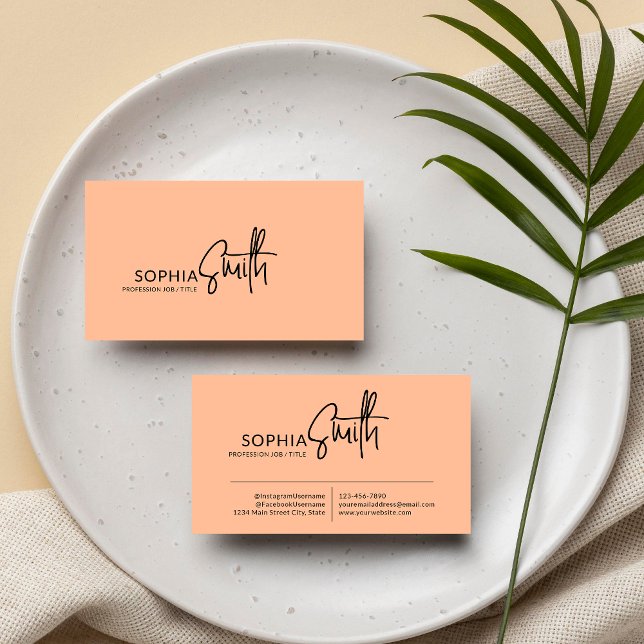 Modern Stylish Peach and Black Script Business Card (Creator Uploaded)