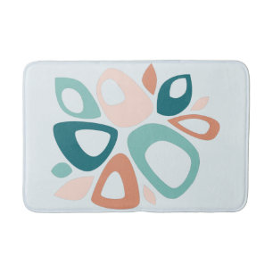 Modern Stylish Peach Teal Salmon Abstract Bath Mat