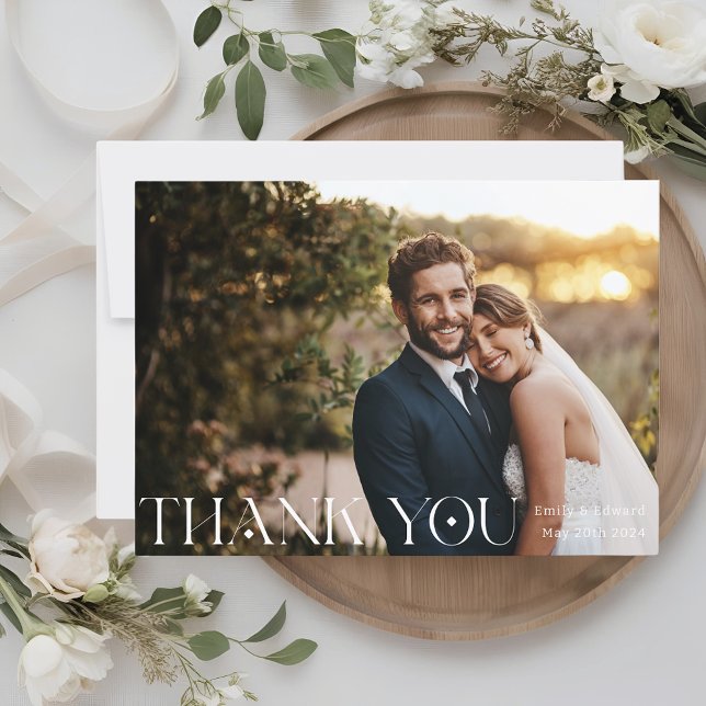 Modern Stylish Photo Wedding Thank You Card (Creator Uploaded)