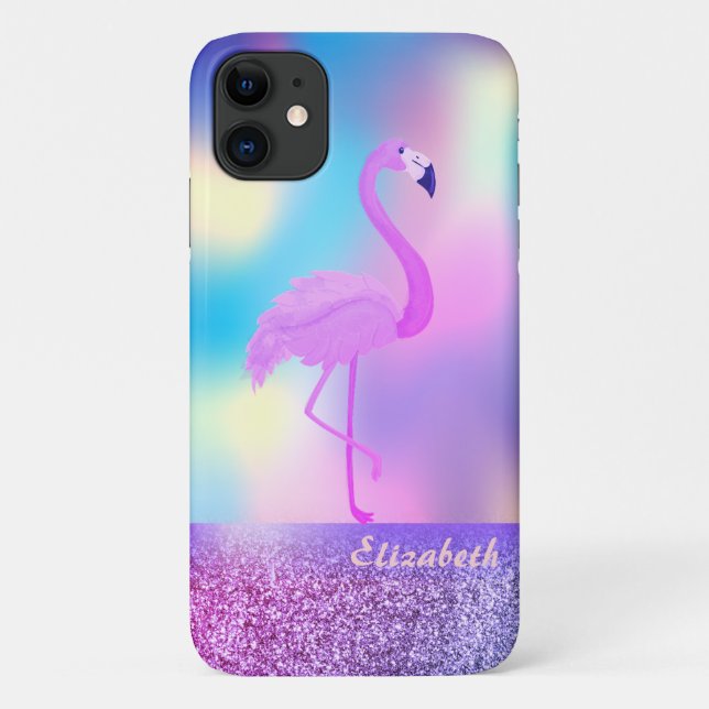 Modern Stylish Pink Flamingo Holographic Case-Mate iPhone Case (Back)