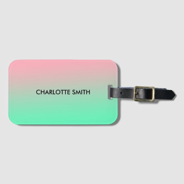 Modern Stylish Pink & Green Gradient  Luggage Tag (Front Horizontal)