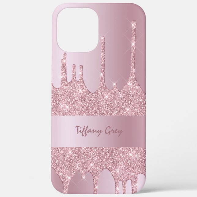 Modern stylish pink rose gold glitter drips Case-Mate iPhone case (Back)