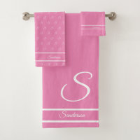 Modern Stylish Pink White Monogram Bath