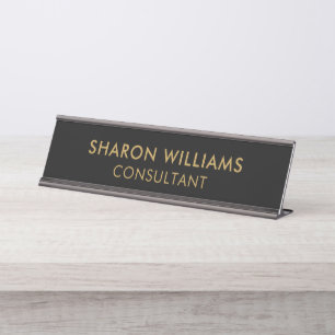 Modern Stylish Professional Black Gold Simple Desk Name Plate