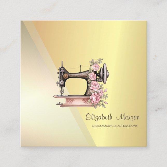 Modern Stylish Professional Geometric Gold Square Business Card (Front)