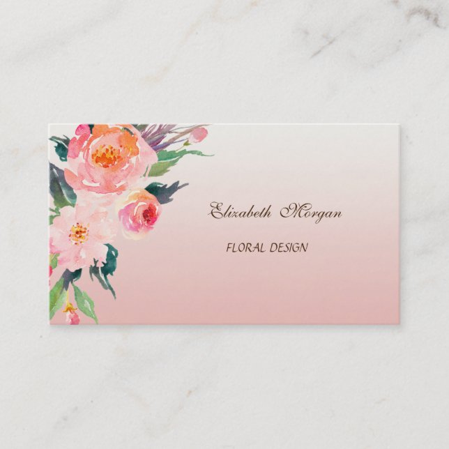 Modern Stylish Professional -Watercolor Flowers Business Card (Front)