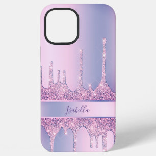 Modern stylish purple glitter drips custom iPhone 12 pro max case
