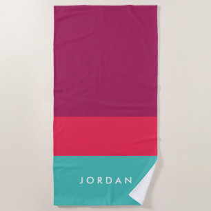 Modern Stylish Purple Pink Turquoise Colour Block Beach Towel