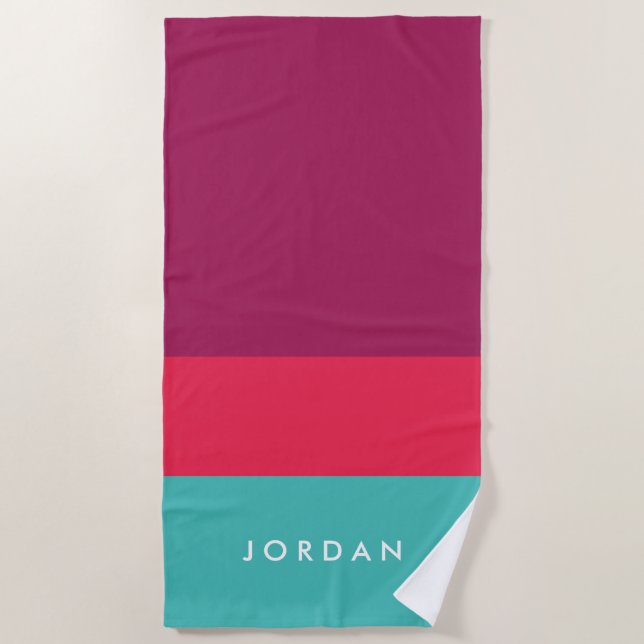 Modern Stylish Purple Pink Turquoise Colour Block Beach Towel (Front)