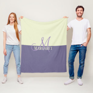 Modern stylish purple white personalized name fleece blanket