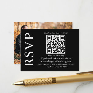 Modern Stylish QR Photo Wedding Black RSVP Enclosure Card