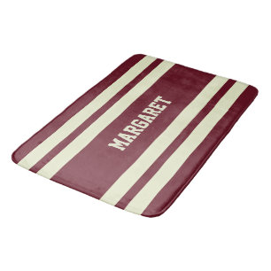 Modern stylish red white monogram name  bath mat