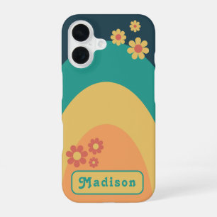 Modern Stylish Retro 70s Groovy Personalized iPhone 16 Case