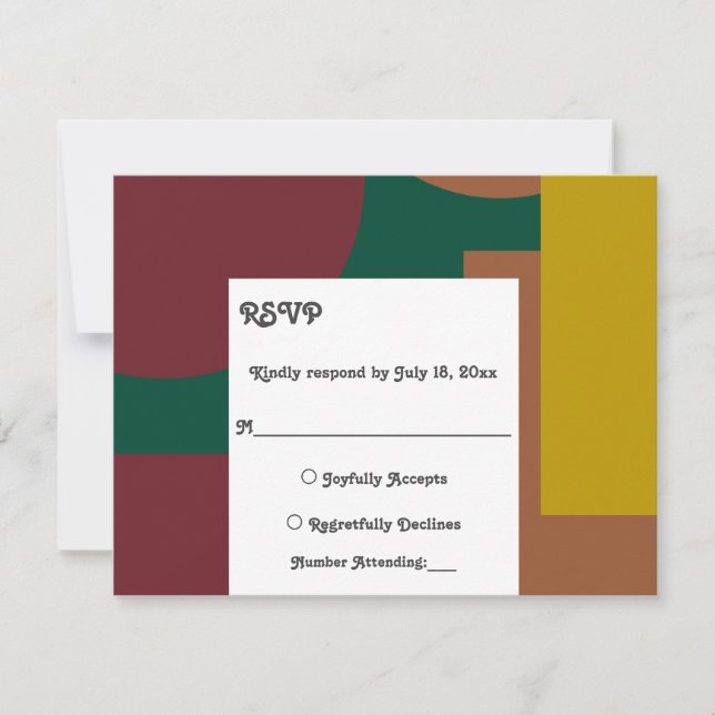 Modern Stylish Retro Colourful Abstract Art Weddin RSVP Card (Front)