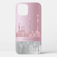Modern stylish rose gold silver glitter drips