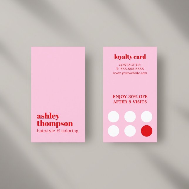 Modern Stylish Rose Red Bold Hair Salon Loyalty Card (Creator Uploaded)