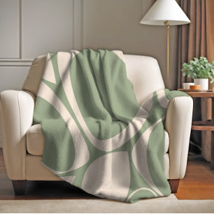 Modern Stylish Sage Green Cream Abstract Pattern Fleece Blanket