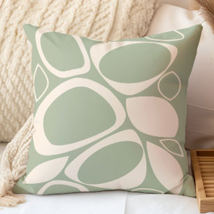 Modern Stylish Sage Green Cream Abstract Pattern Throw Pillow