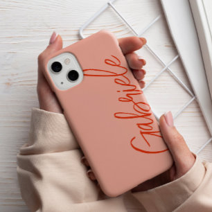 Modern Stylish Salmon Script Monogram iPhone 13 Case