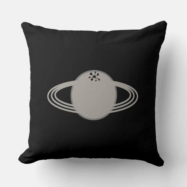 Modern Stylish Saturn on Black Throw Pillow (Front)