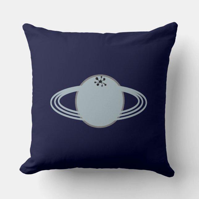 Modern Stylish Saturn on Navy Blue Throw Pillow (Front)
