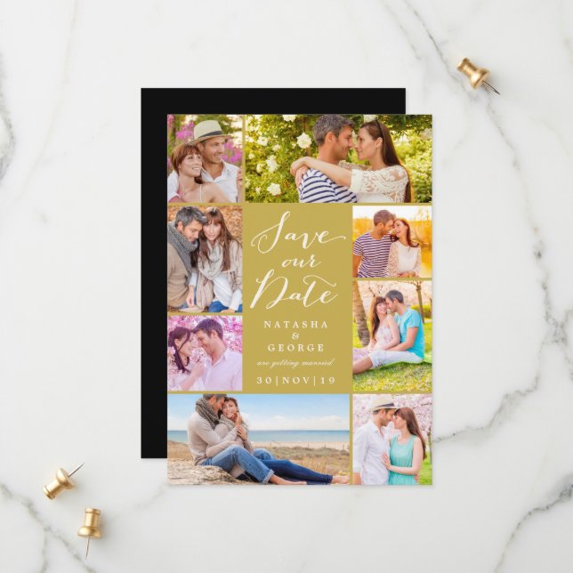 Modern Stylish Script 8 Multi Photo Save The Date (Front/Back In Situ)