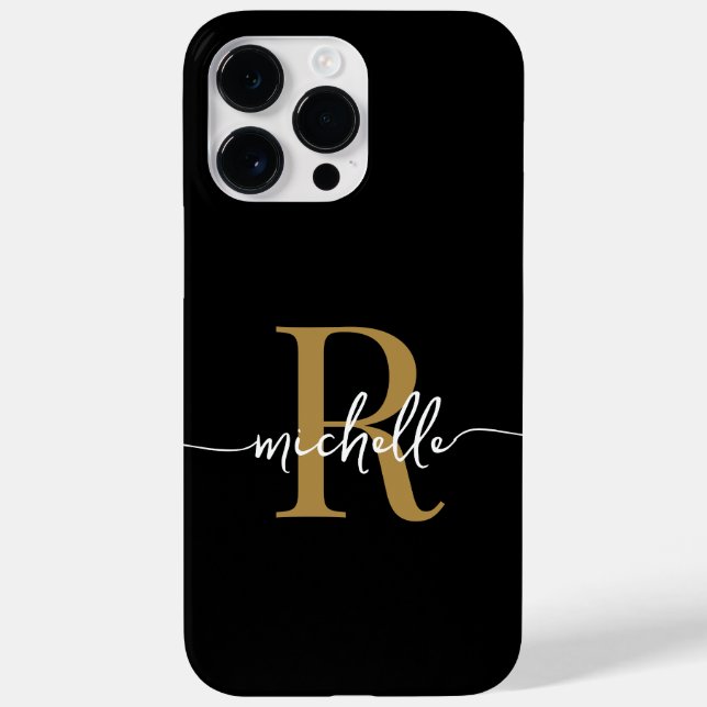 Modern Stylish Script BlackGold  Monogram Initial  Case-Mate iPhone Case (Back)