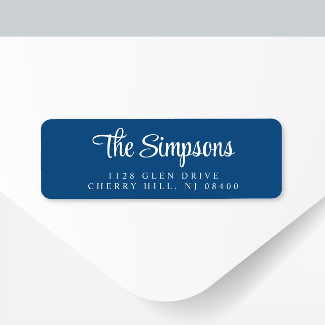 Modern Stylish Script Blue Return Address (Creator Uploaded)