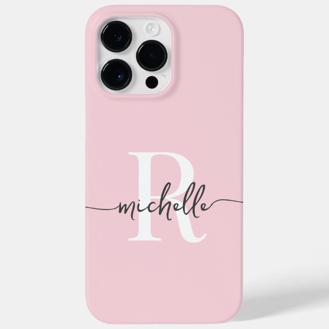 Modern Stylish Script Blush Pink Monogram Initial Case-Mate iPhone Case (Back)