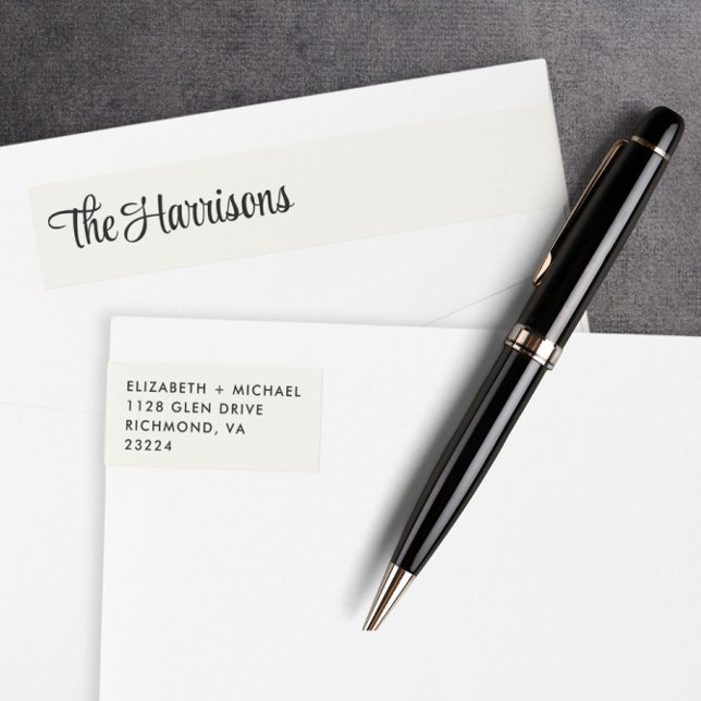 Modern Stylish Script Cream Return Address Wrap Around Label (Creator Uploaded)
