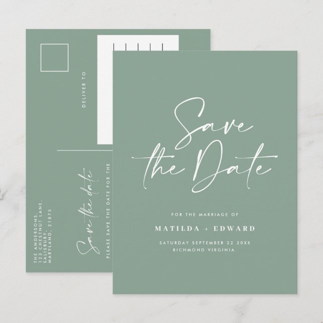 Modern stylish script elegant typography wedding a announcement postcard (Front/Back)