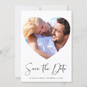 Modern Stylish Script Heart Shaped Photo Save The Date