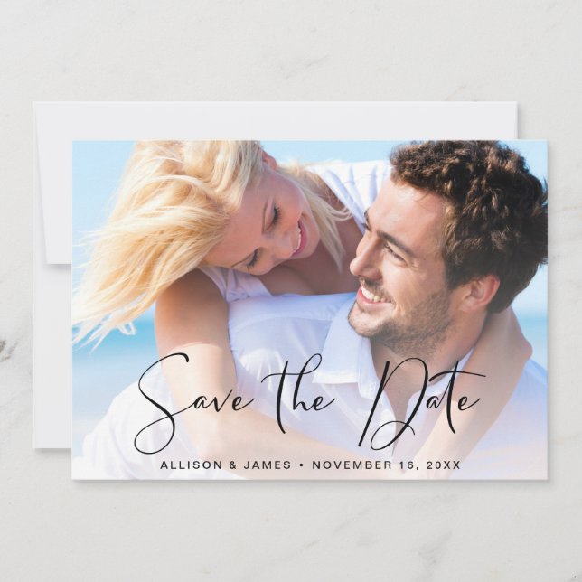 Modern Stylish Script Photo Save The Date (Front)