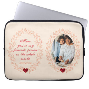 Modern Stylish Script Red Heart Photo Mothers Day Laptop Sleeve