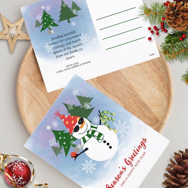 Modern Stylish Script Snowman Snowflakes Christmas Holiday Postcard (Creator Uploaded)