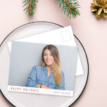 Modern Stylish Simple Christmas Single Photo Holiday Postcard<br><div class="desc">A stylish holiday photo postcard with classic typography “Happy Holidays” and your name in red and pink on a clean simple minimalist white background. The photo, name and greeting can be easily customized for a personal touch. A simple, minimalist and contemporary christmas design to stand out this holiday season! The...</div>