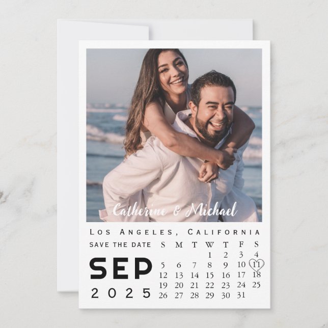 Modern Stylish Simple Photo Date Calendar Save The Date (Front)