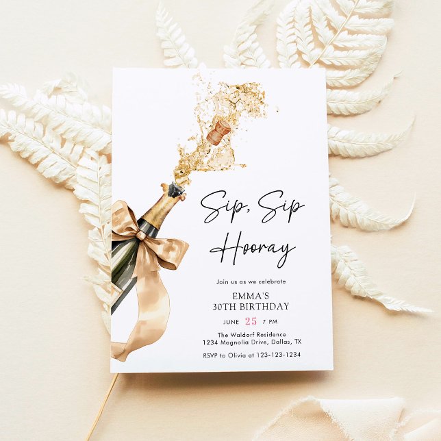 Modern Stylish Sip Sip Hooray 30th Birthday Invitation (Creator Uploaded)