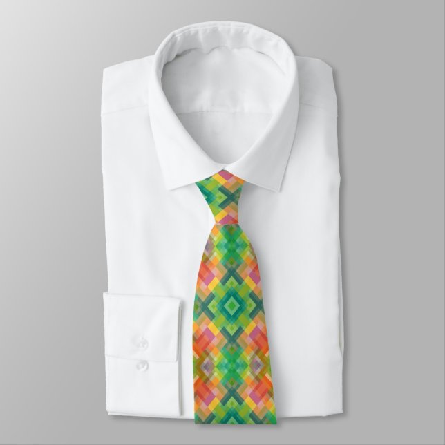 Modern Stylish Squares Triangles Polygon Pattern Tie (Tied)