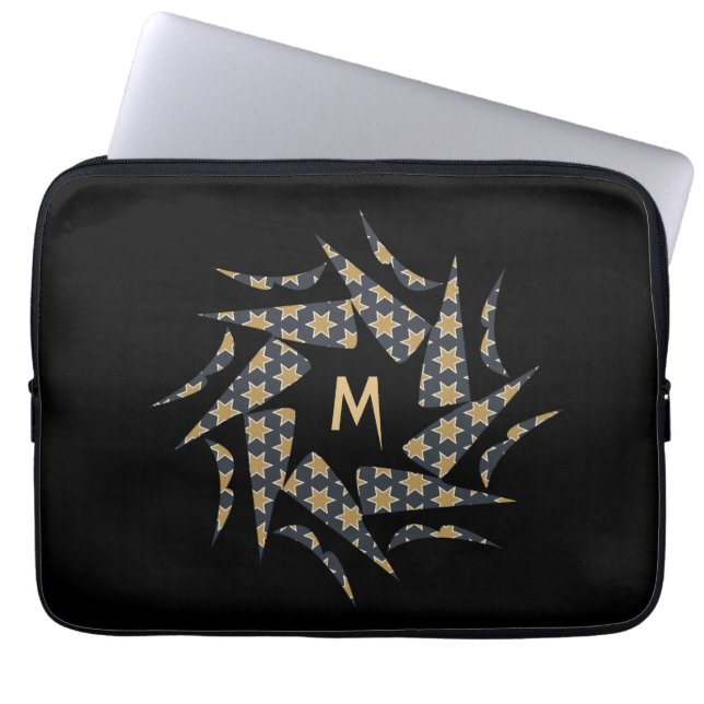 Modern Stylish Star Pattern Monogram Personalize Laptop Sleeve (Front)