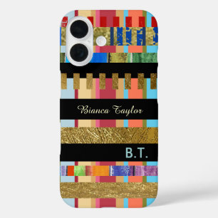 modern & stylish stripes with custom-name iPhone 16 case