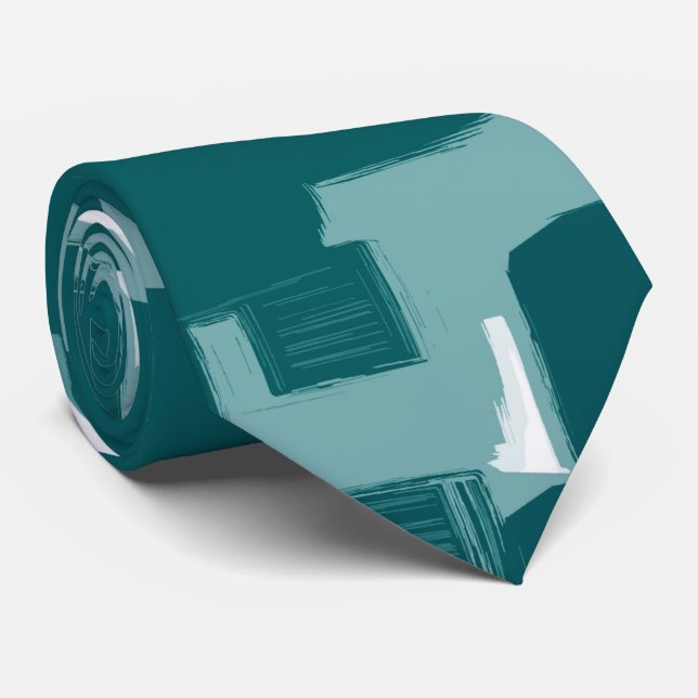 Modern Stylish Teal Abstract Pattern Tie (Rolled)