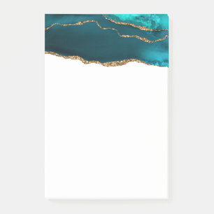 Modern Stylish Teal Agate & Gold Ribbon on White Post-it Notes