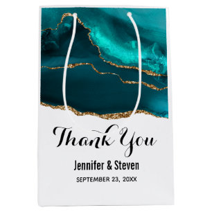 Modern Stylish Teal Agate & Gold Ribbon Thank You Medium Gift Bag