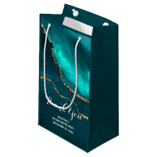 Modern Stylish Teal Agate & Gold Ribbon Thank You Small Gift Bag