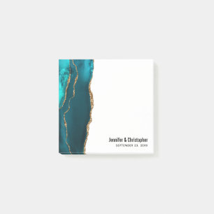 Modern Stylish Teal Agate & Gold Ribbon Wedding Post-it Notes