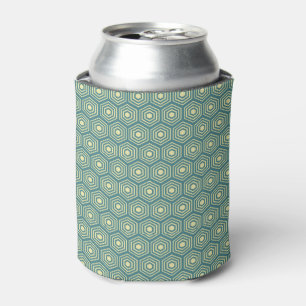 Modern Stylish Teal Blue Hexagon Pattern Can Cooler